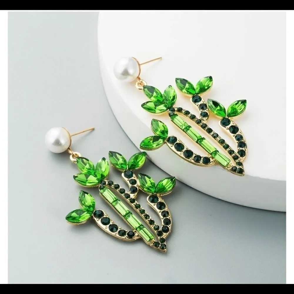 Earrings Cactus Faux Pearls Rhinestone Zinc Alloy